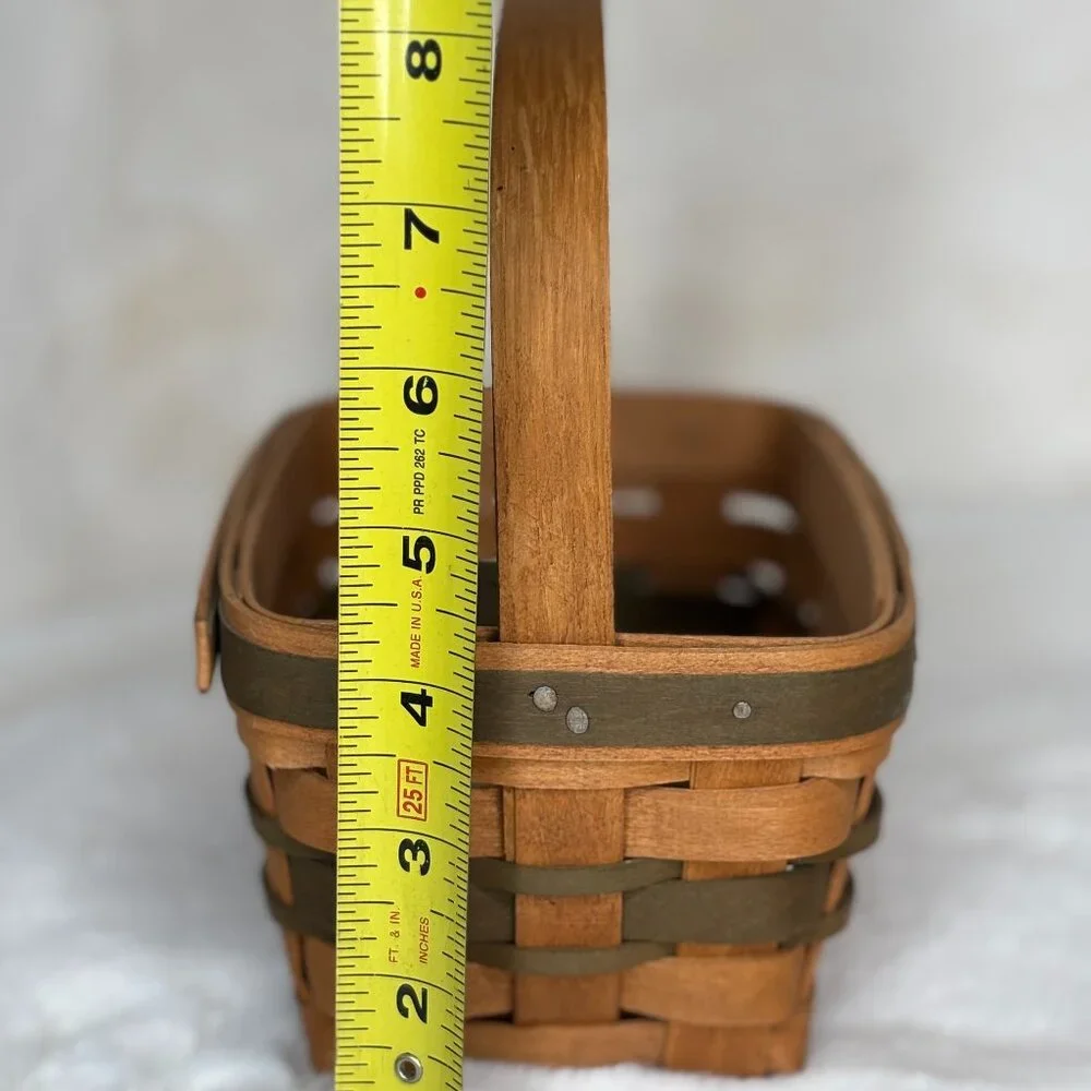 Longaberger Small Vintage 1987 Christmas Mistletoe Basket With Green Stripes